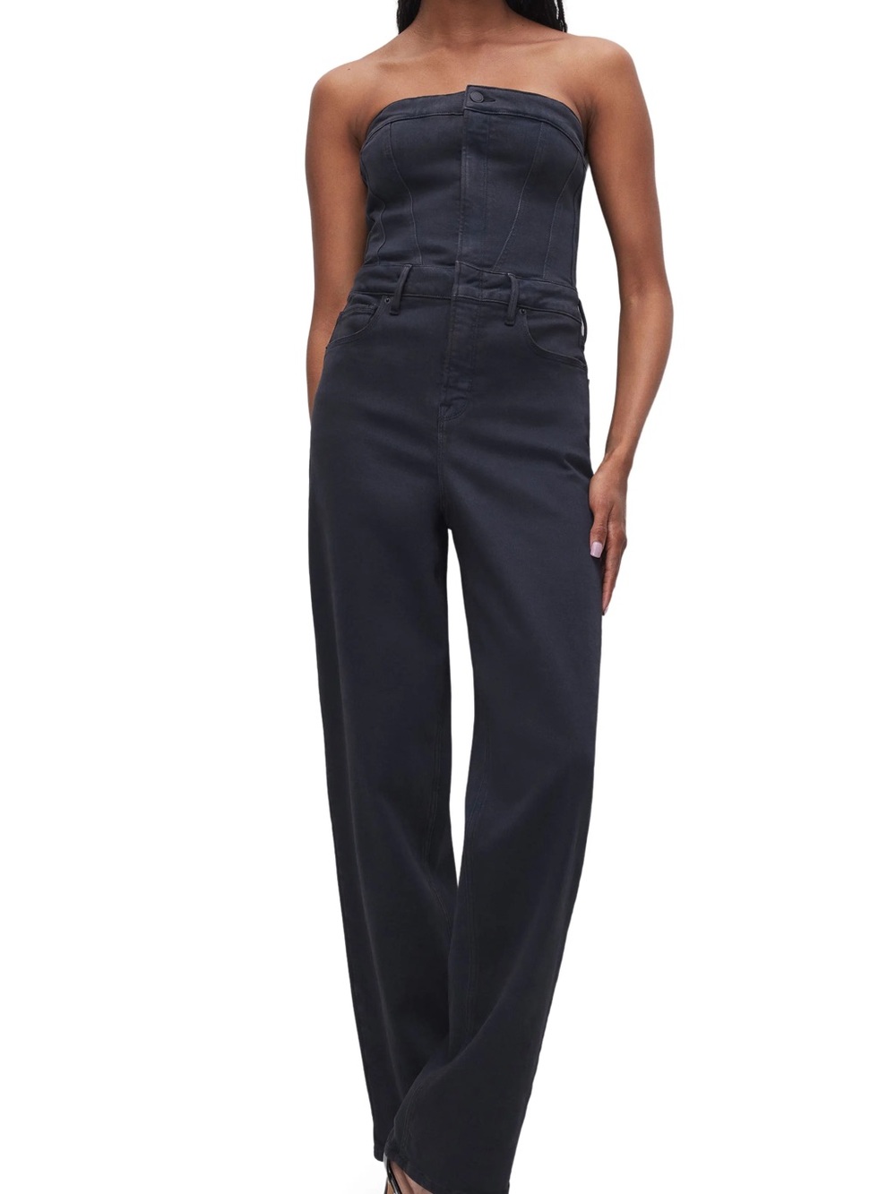Good American Black Denim Jumpsuit